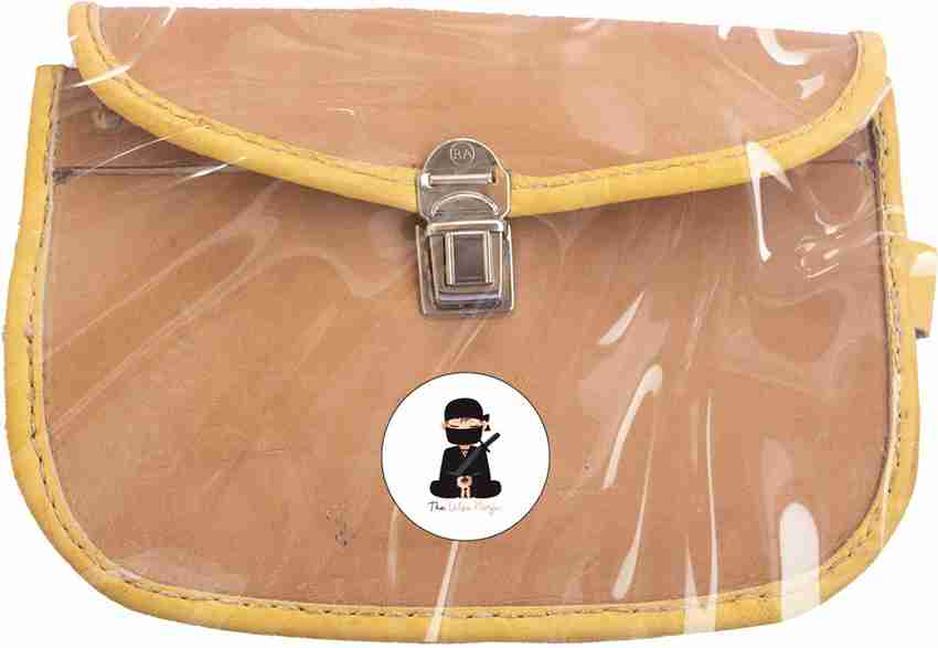 Wise Ninja Yellow Sling Bag Bus Conductor Leather Cash Bag Petrol Pump Cashier Leather Bag Handmade Sandal Color with 4 Compartments of Cash