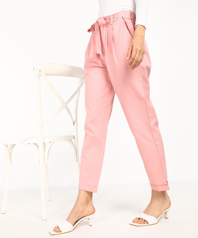 PEOPLE Slim Fit Women Pink Trousers - Buy PEOPLE Slim Fit Women Pink  Trousers Online at Best Prices in India