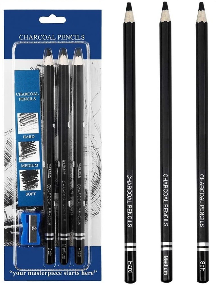 Definite Art FABER CASTELL Kneadable Eraser + 3Pc Black  Charcoal Pencils & Blending Stump - Charcoal Pencils and other Accessories