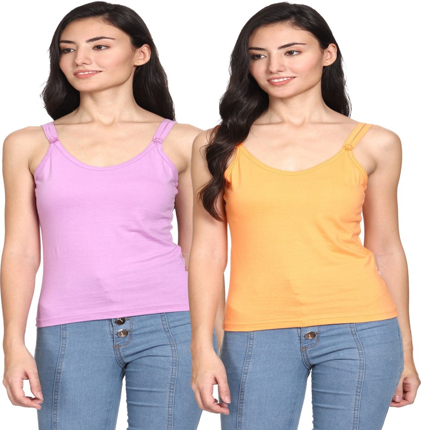 Buy MADHABI Women's Double Strap 100% Cotton Innerwear Camisole Soft Slip  Pack of -5 Multicolour at