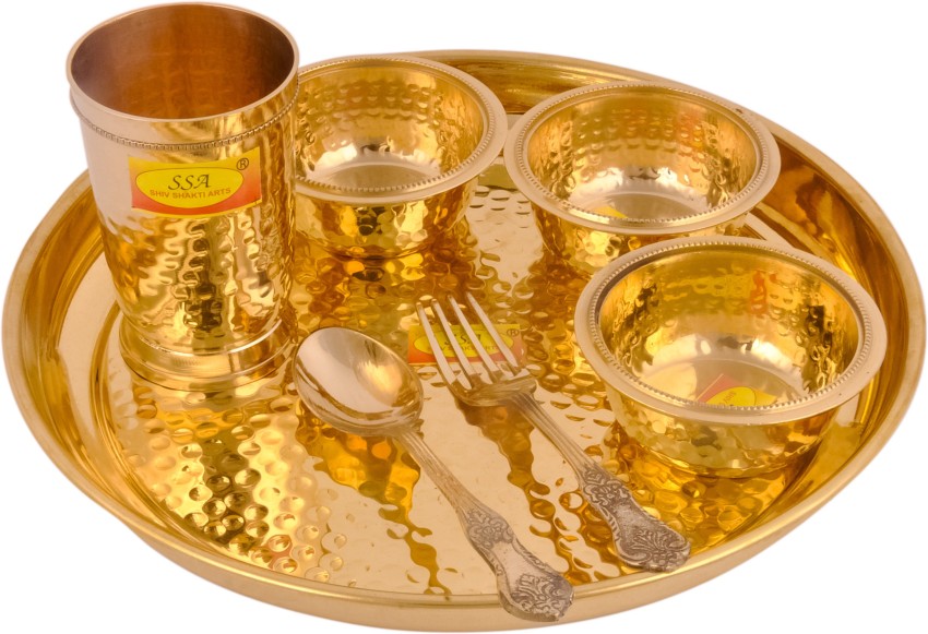 Shivshakti Arts Pack of 7 Brass Pure Brass Thali Set, Dinner Set