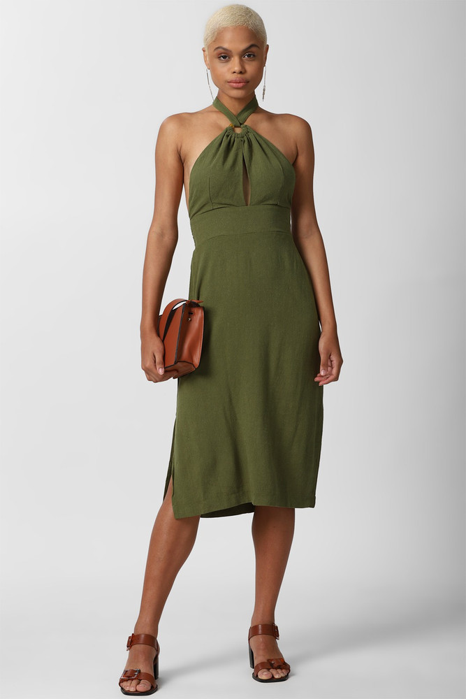 FOREVER 21 Women Cinched Waist Dark Green Dress Buy FOREVER 21