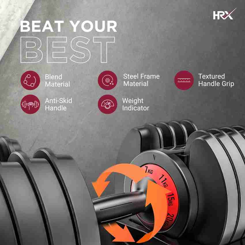 HRX Ignite 20 kg Adjustable Dumbbell Set for Home Gym Twist Lock
