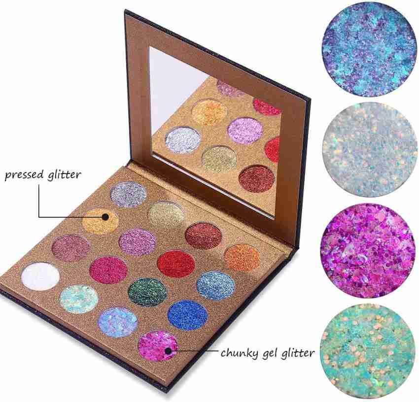 UCANBE Pro Glitter Eyeshadow Palette - Professional 16 Colors - Chunky &  Fine Pressed Glitter Eye Shadow Powder Makeup Pallet Highly Pigmented Ultra