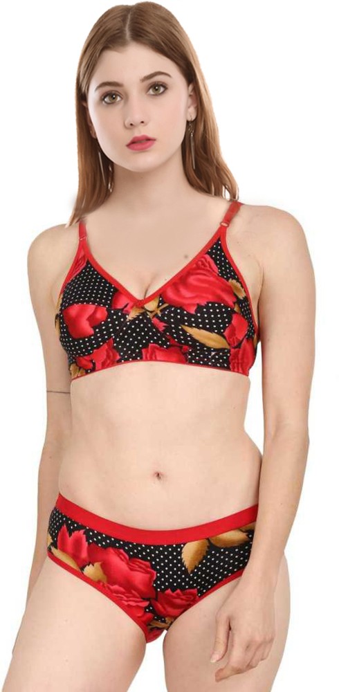 Bra & Panty Set Printed Red Lingerie Set