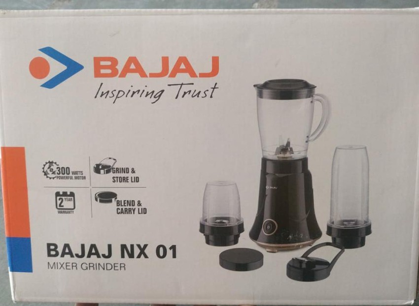 BAJAJ Powerful 300W Mixer Grinder, Blender, Juicer and Smoothie Maker with  Sipper and Store Lids, 3 Jars, Black, Regular NX 300 Mixer Grinder (3 Jars,  Black) Price in India - Buy BAJAJ