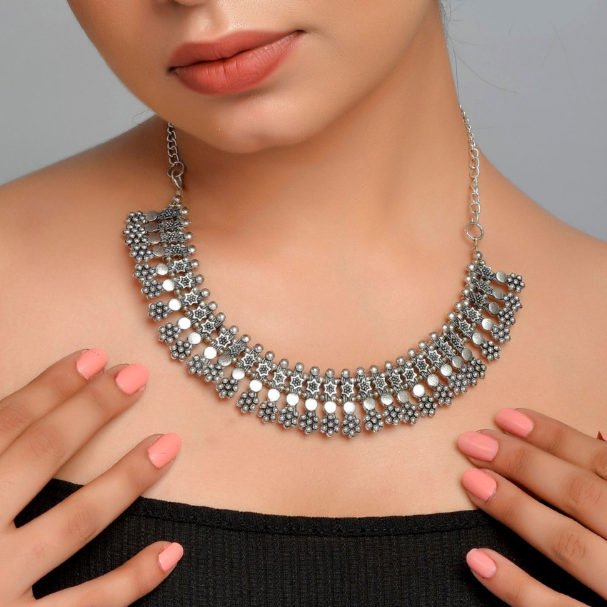 Black metal long top chain for saree
