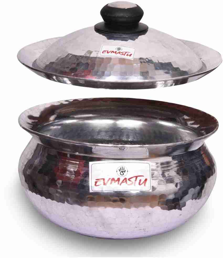 HAZEL Aluminium Hammered Finish Handi with Lid Biryani Rice Cooking Pot GOL  Patiya Tope Patila Vessel, 24.5 cm, 3900 ML Silver