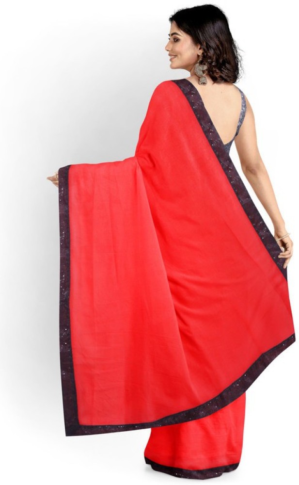 Buy Sareez House Solid/Plain Bollywood Georgette Red Sarees Online @ Best  Price In India