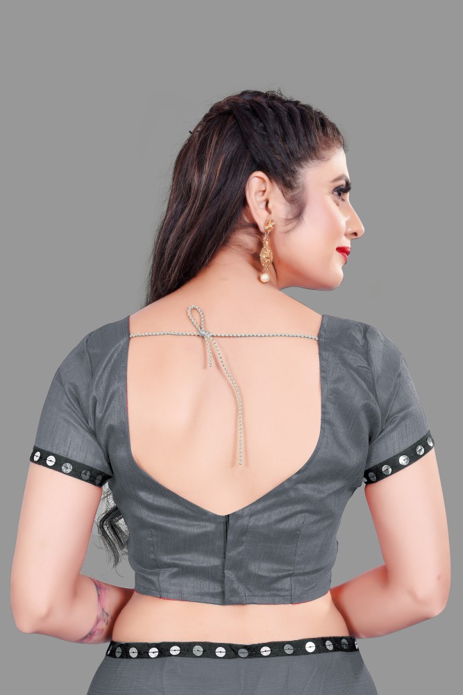 Buy CLOMITA Solid/Plain Bollywood Lycra Blend Grey Sarees Online @ Best  Price In India