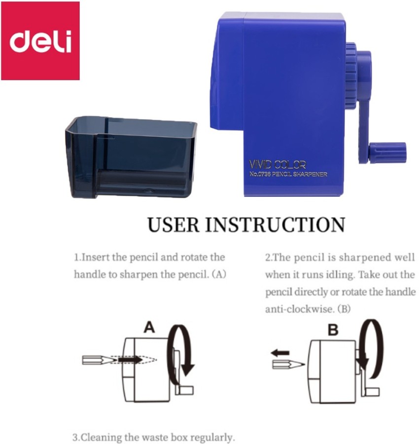 Deli Blue Rotary Pencil Sharpener, Transparent Canister with  Anti-Slip Base & High-Quality Long-Lasting Steel Extra Sharp Blade &  Integrated Portable Mini Sharpener to Ensure Smooth Quick Sharpening, 8mm  Graphite 