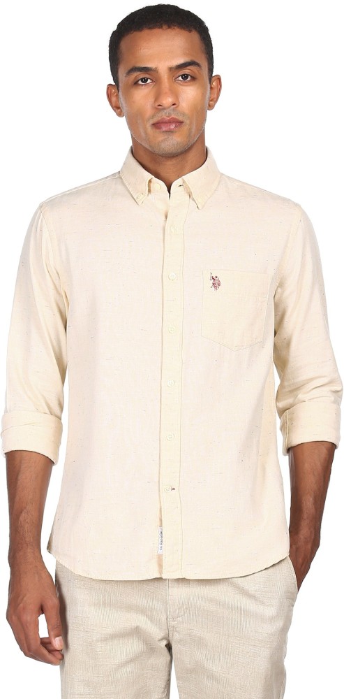 U.S. POLO ASSN. Men Solid Casual Beige Shirt - Buy U.S. POLO ASSN. Men  Solid Casual Beige Shirt Online at Best Prices in India