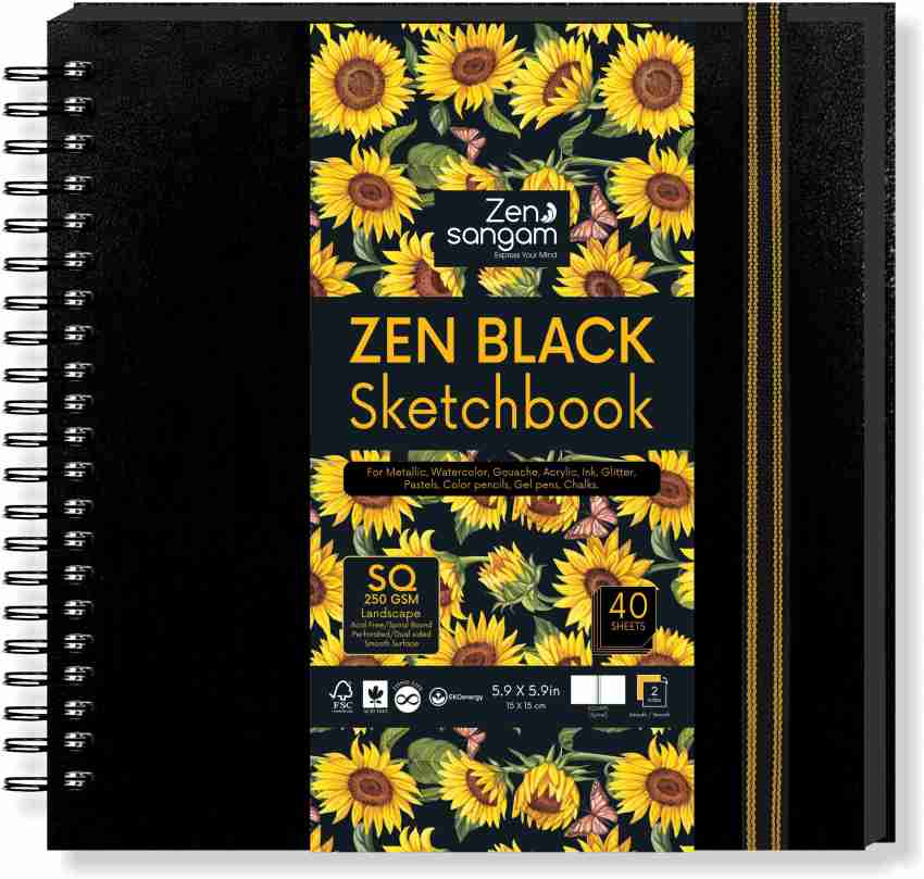Fabriano Square Spiral Bound Drawing Book, 5.9 x 5.9 - Black