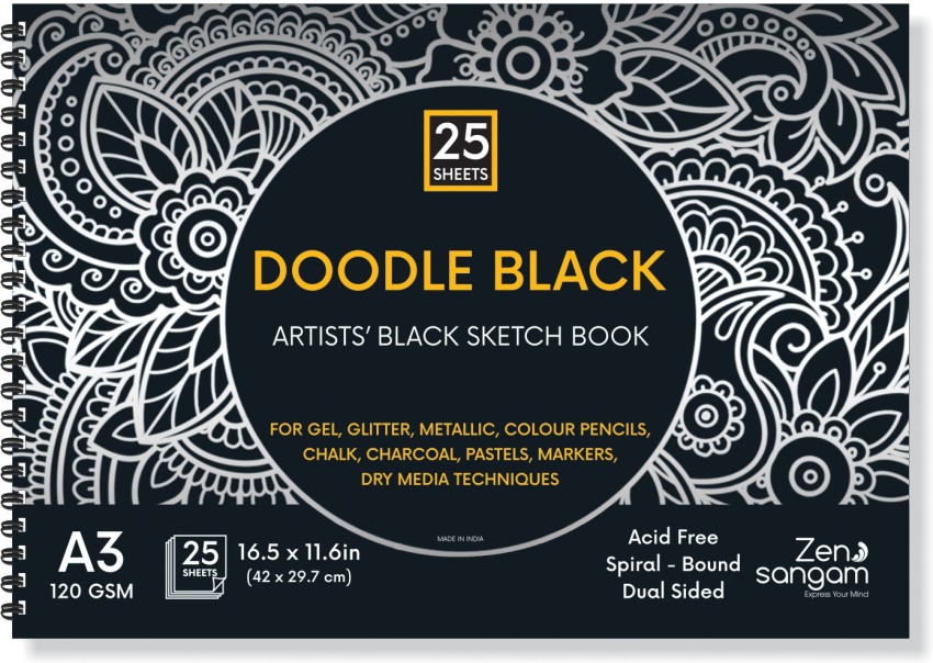 Zen Sangam Express your Mind Doodle Black Paper Sketchbook Drawing Note, A3  (Landscape) - 120GSM - 25 Sheets (50 Pages) - Wiro Spiral Black paper  sketch book Sketch Pad Price in India 