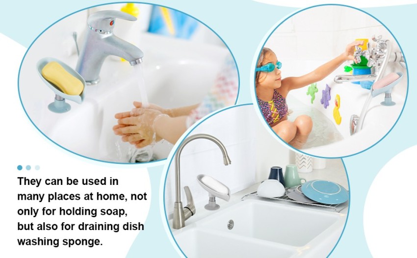 Blue Soap Holder Leaf-Shape Self Draining Soap Dish Holder, Not Punched  Easy Clean Bar Soap Holder, with Suction Cup Soap Dish Suitable for Shower,  Bathroom, Kitchen Sink