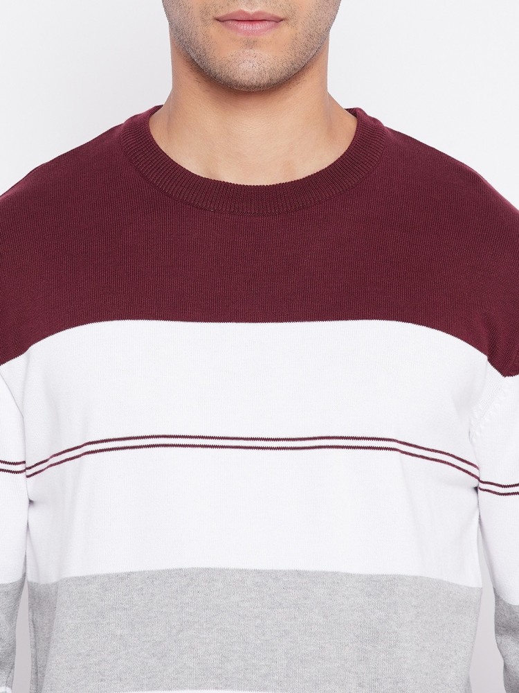 CANTABIL Striped Round Neck Casual Men Maroon White Sweater Buy CANTABIL Striped Round Neck Casual Men Maroon White Sweater Online at Best Prices in India Flipkart