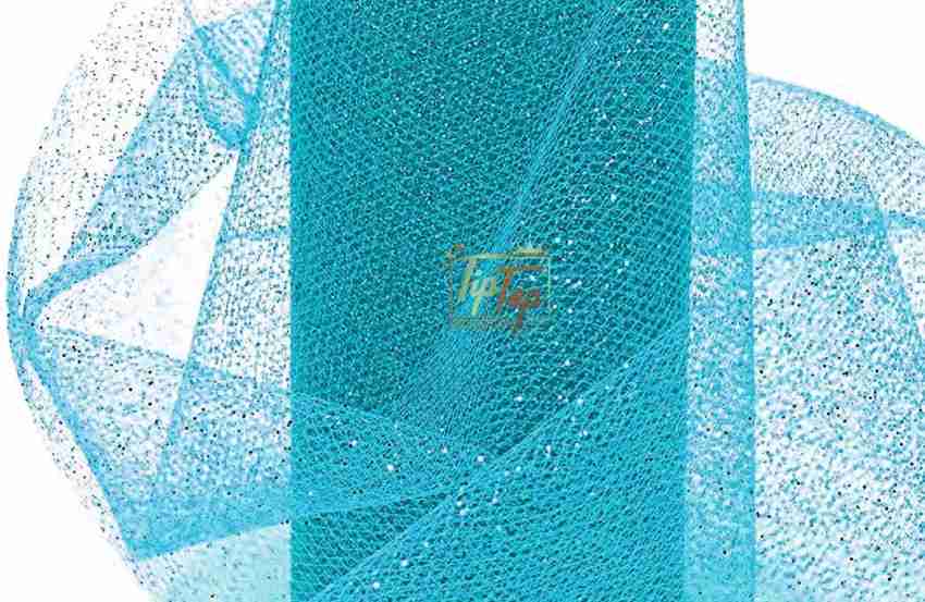 Tiptop Decoration Premium Net Fabric Mesh Glitter Cloth (5 Meters)  (Width:-25 Inch) (Sparkling Blue)