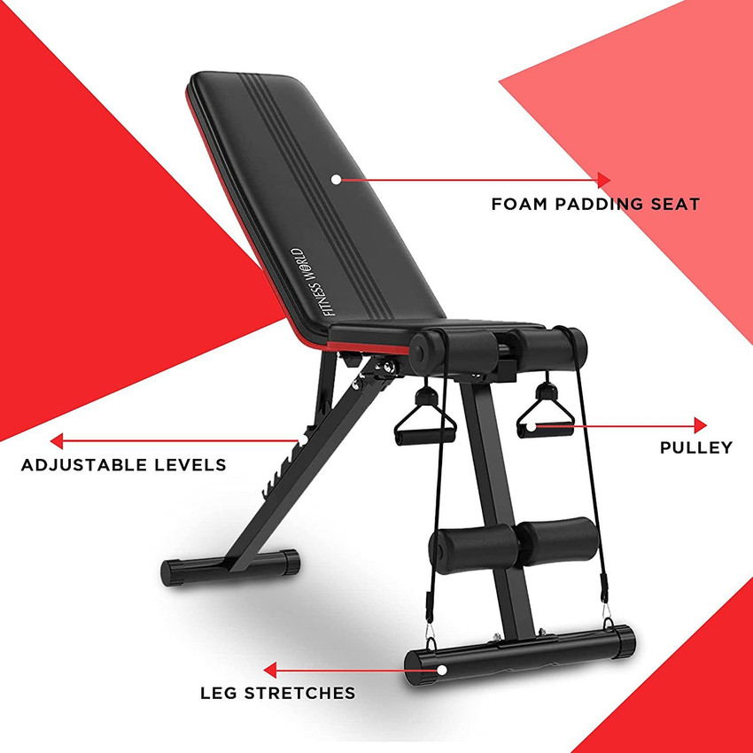 FITNESS WORLD Foldable Home Bench Series Multi Adjustable Workout Bench for Home Gym Multipurpose Fitness Bench Price in India Buy FITNESS WORLD Foldable Home Bench Series Multi Adjustable Workout Ben...