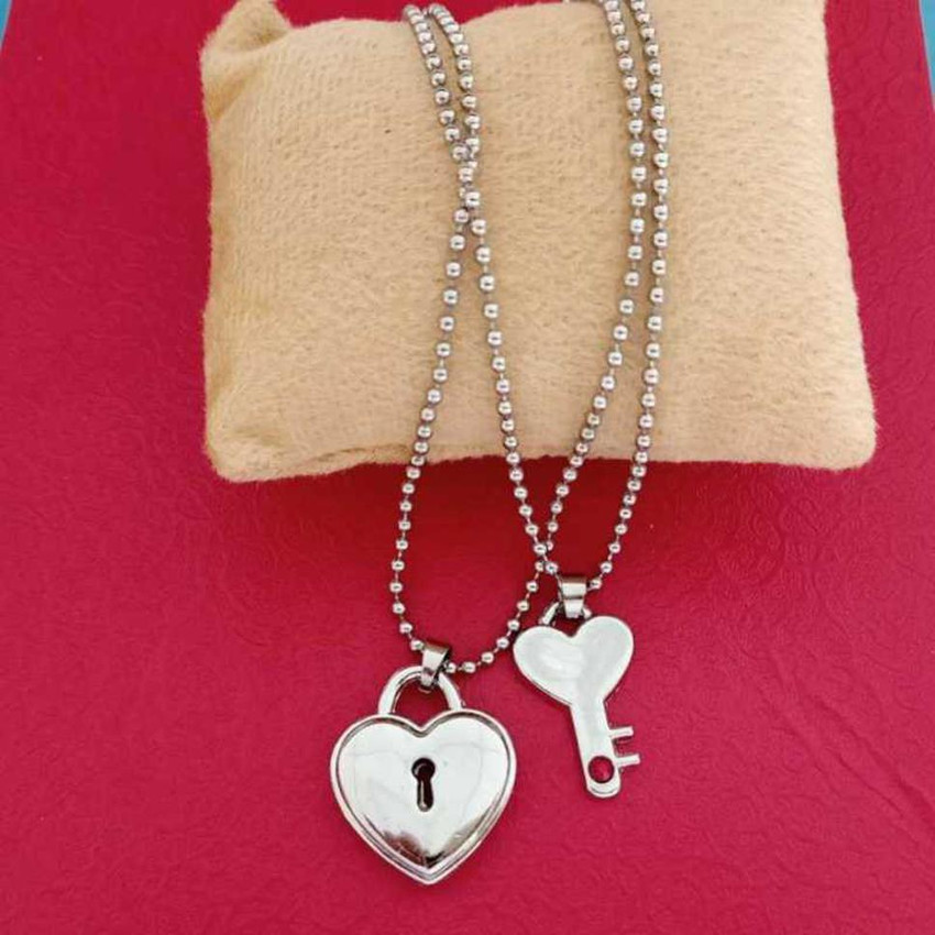 ROYALSHOP lock and key shape love couple locket pendant for