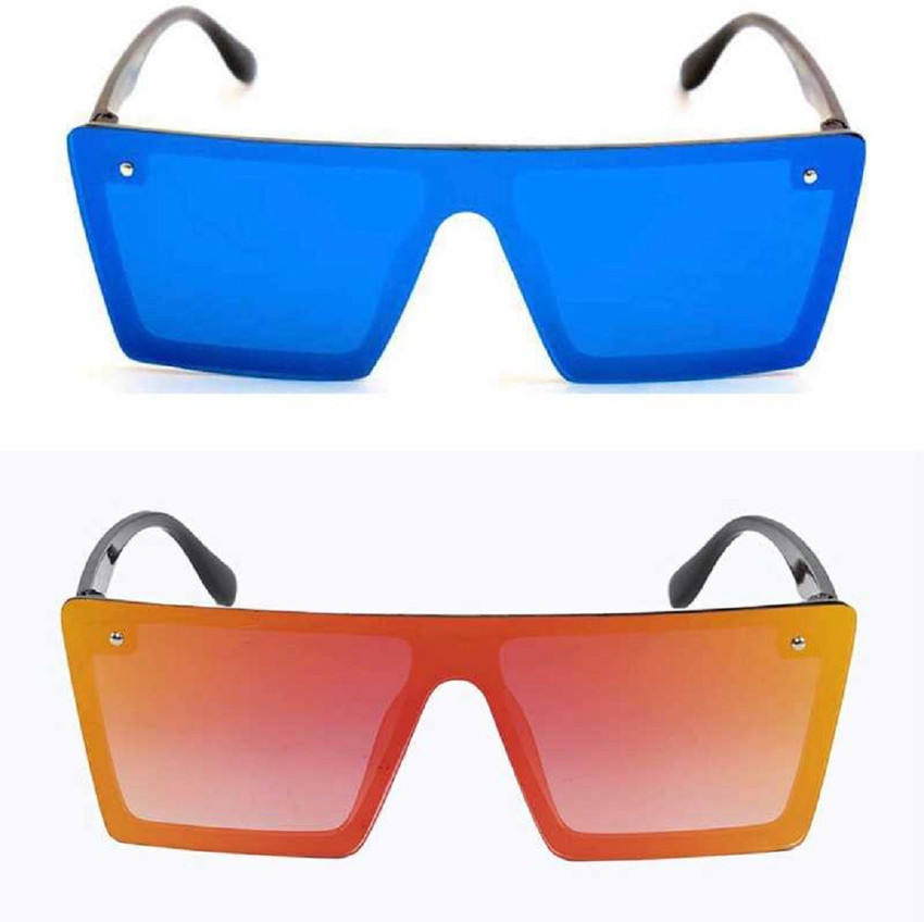 Buy sunwear Retro Square Sunglasses Blue Orange For Men Women