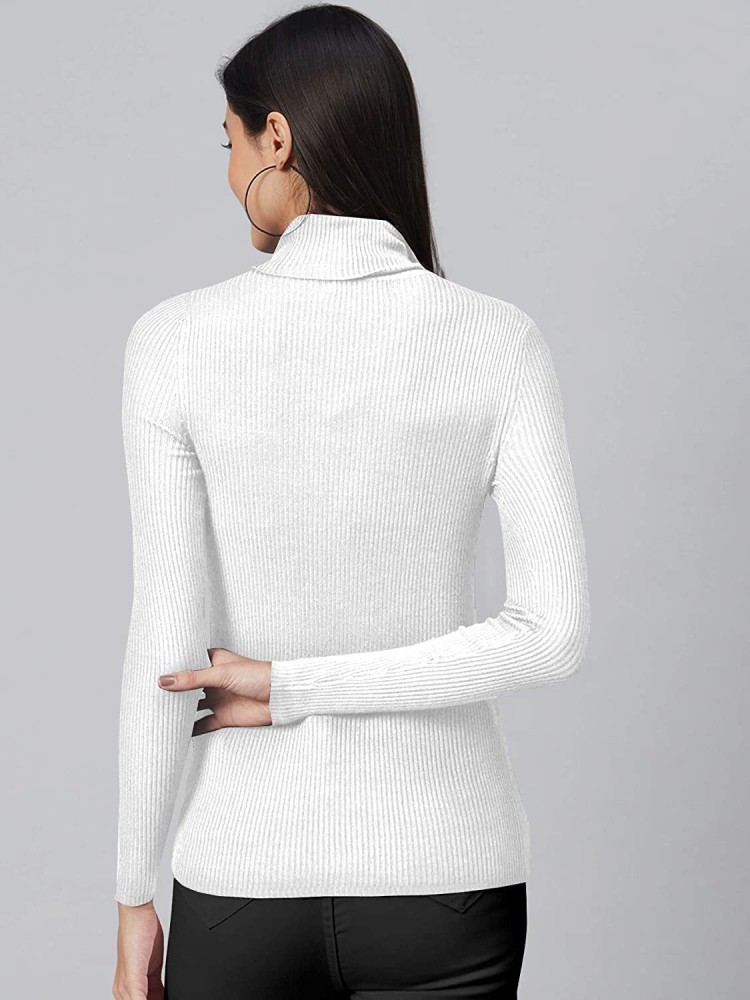 LOVO Solid High Neck Casual Women White Sweater - Buy LOVO Solid High Neck  Casual Women White Sweater Online at Best Prices in India