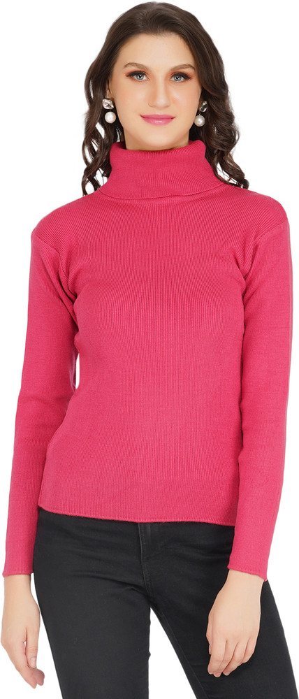 FABNEST Solid High Neck Casual Women Pink Sweater Buy FABNEST