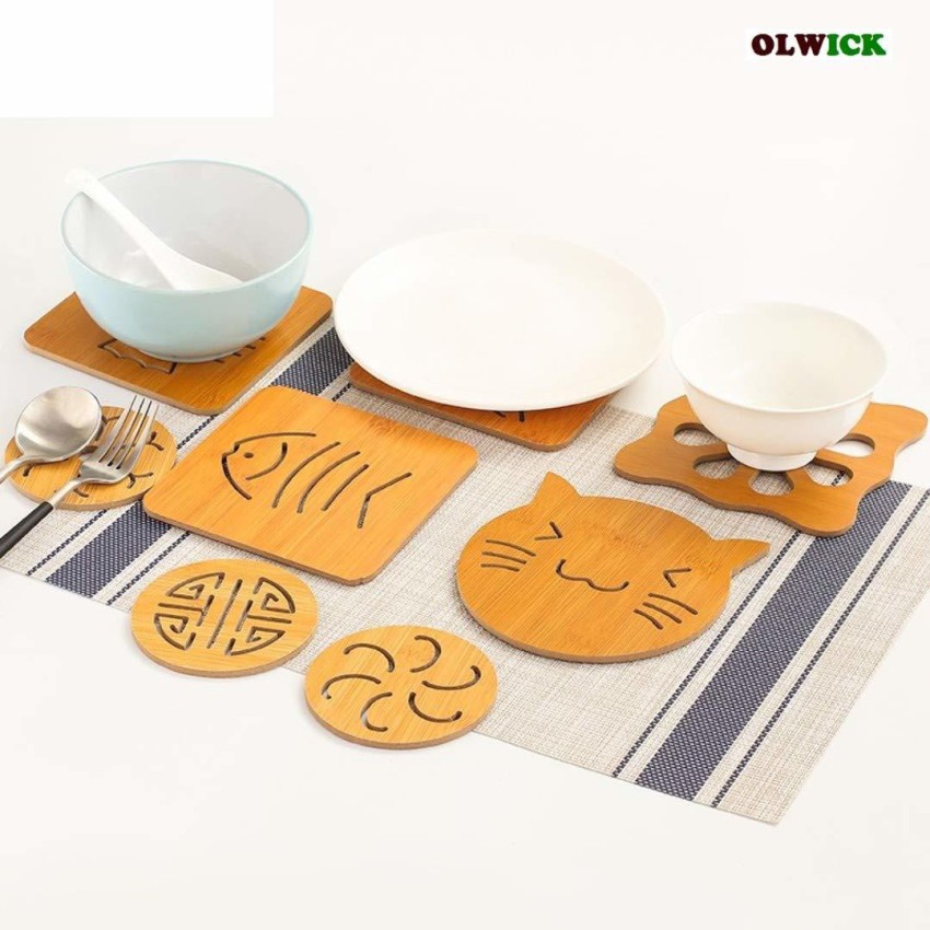 6PCS) Wooden Table Placemat Heat Resistant Hot Pot Coasters Cup