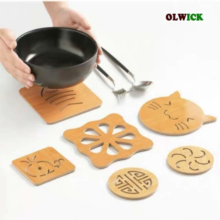 6PCS) Wooden Table Placemat Heat Resistant Hot Pot Coasters Cup