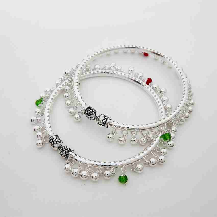 FRESH VIBES Silver Designer Rajasthani Bangle Style Fancy Trendy Kada Payal Set for Women Alloy Anklet Price in India Buy FRESH VIBES Silver Designer Rajasthani Bangle Style Fancy Trendy