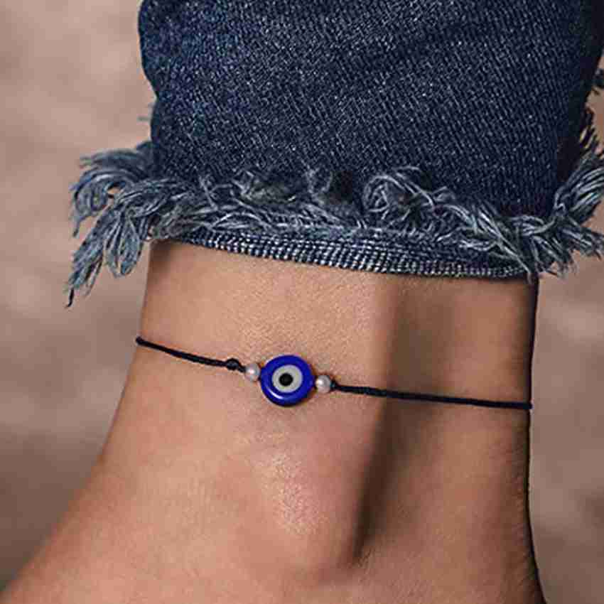 German SIlver Black Thread Evil Eye Adjustable Bracelet for Women and  Girls.