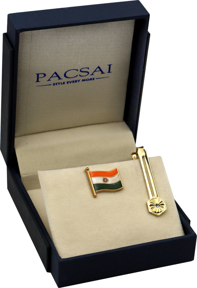 PACSAI Indian Flag Brooches And Golden Color Tie Pin Set Free