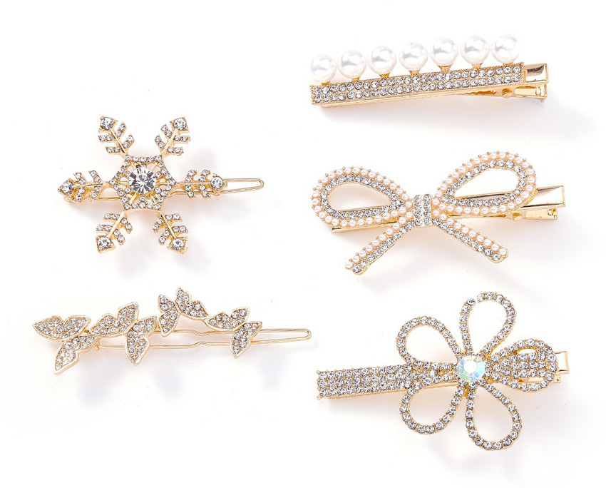 YELLOW CHIMES 5 PCs Hair Clips for Women Crystal Party Wear