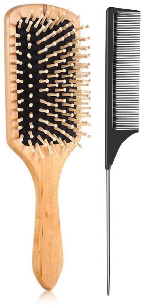 Hair Brush-Natural Wooden Bamboo Brush and Detangle Tail Comb