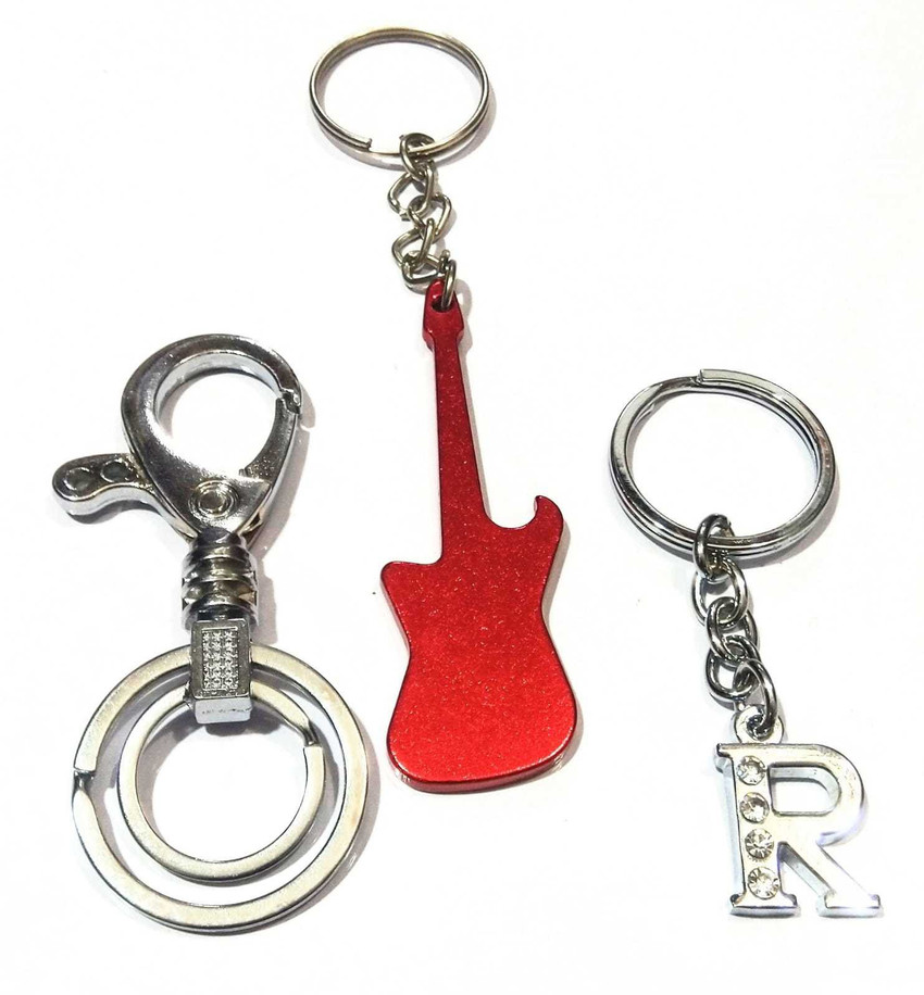 ROYALSHOP ALPHABET R LETTER HOOK AND GUITAR KEY RING KEY CHAIN FOR