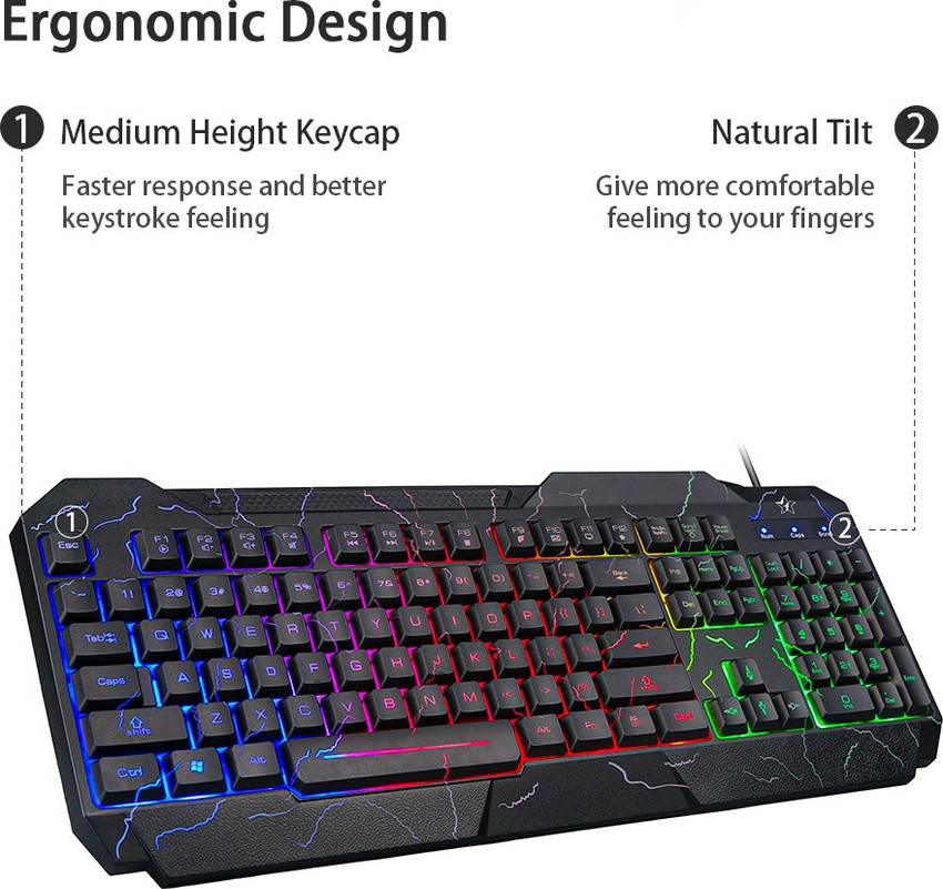 RPM Euro Games Gaming Keyboard Wired 7 Color LED Illuminated & Spill Proof  Keys, Black, Medium –