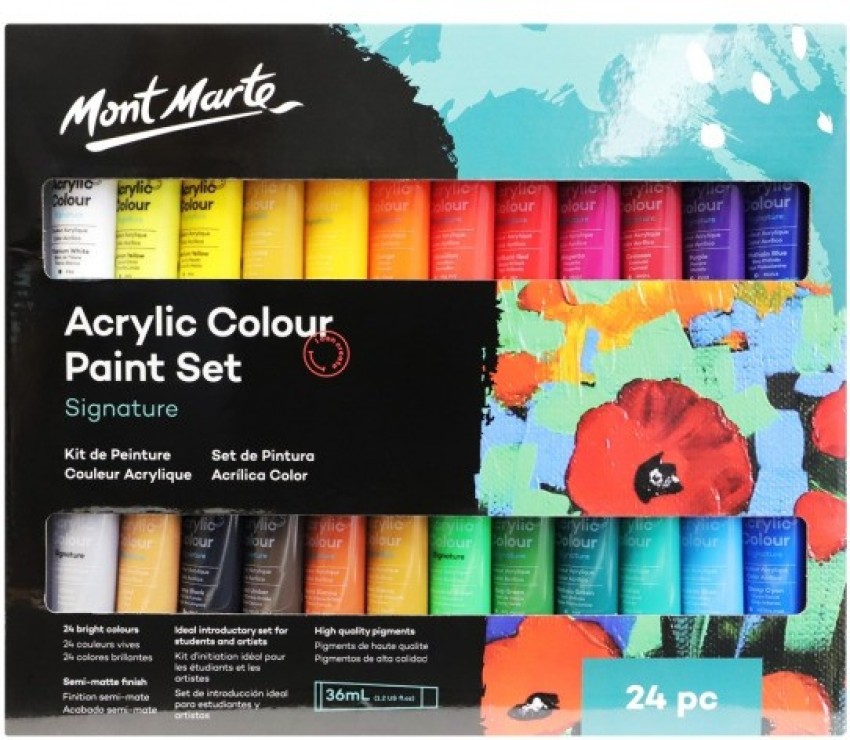 WeKonnect Mont Marte Acrylic Paint Set 24 Colours 36ml,  Perfect for Canvas, Wood, Fabric, Leather, Cardboard, Paper, MDF and Crafts  (Original and Certified) 