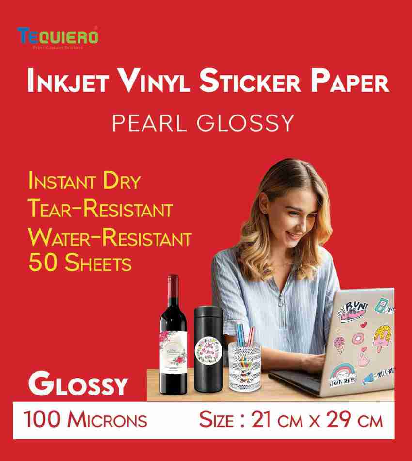 Sticker Paper for Inkjet Printer 30 Sheets Vinyl Sticker Paper Glossy  Waterproof - Size 8.5''x11 A4 - Inkjet & Laser Printer 