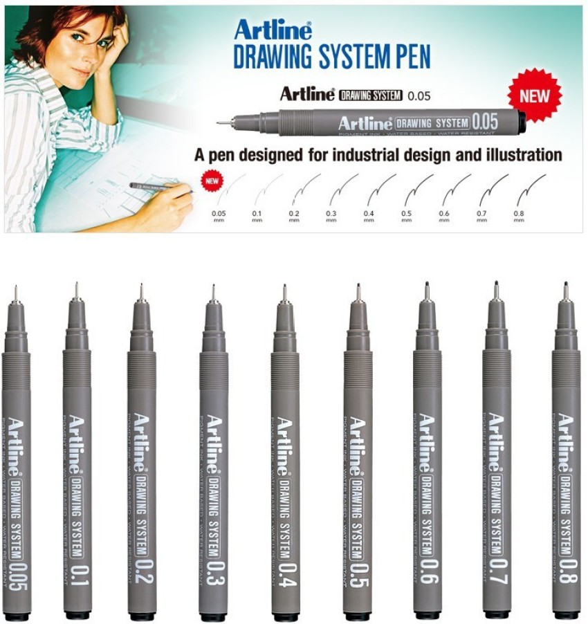 Artline Drawing Pens, Drawing System, Set of 6 Pens (0.1 mm, 0.2 mm, 0.3 mm, 0.4 mm, 0.5 mm, 0.8 mm)