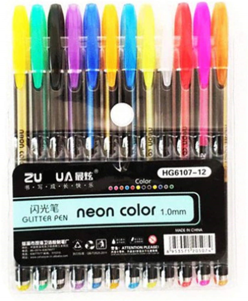 12-color Neon Gel Pens For Adults Coloring, Kids Highlighting, Outlining,  And Diy Craft Projects. Metallic Pen Set With Glitter Gel Pens, Perfect For