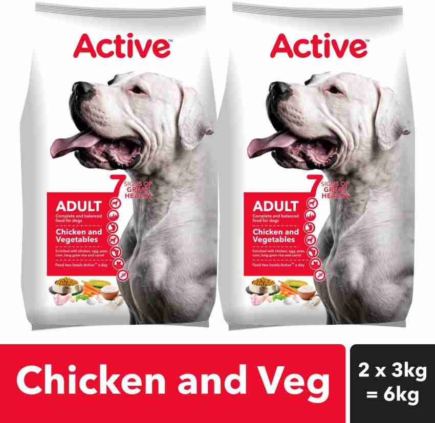 Active Buy 1 Get 1 Free Adult Chicken and Vegetables Vegetable 6 kg 2x3 kg Dry Adult Dog Food