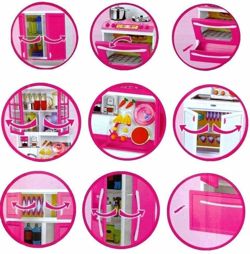 Barbie pink kitchen set best sale
