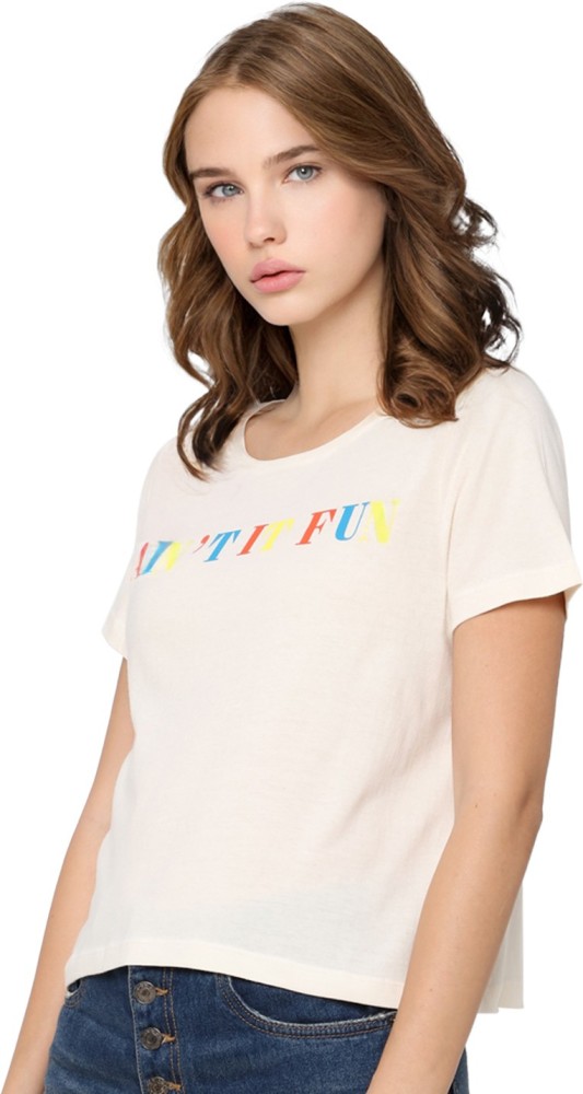 ONLY Typography Women Round Neck White T-Shirt - Buy ONLY