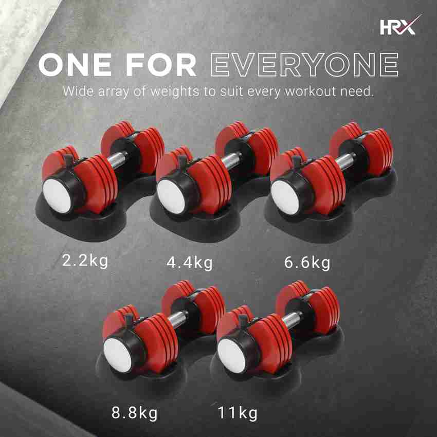 HRX Ignite 11kg Adjustable Dumbbells Set for Home Gym Workouts Pin Lock Technology Adjustable Dumbbell
