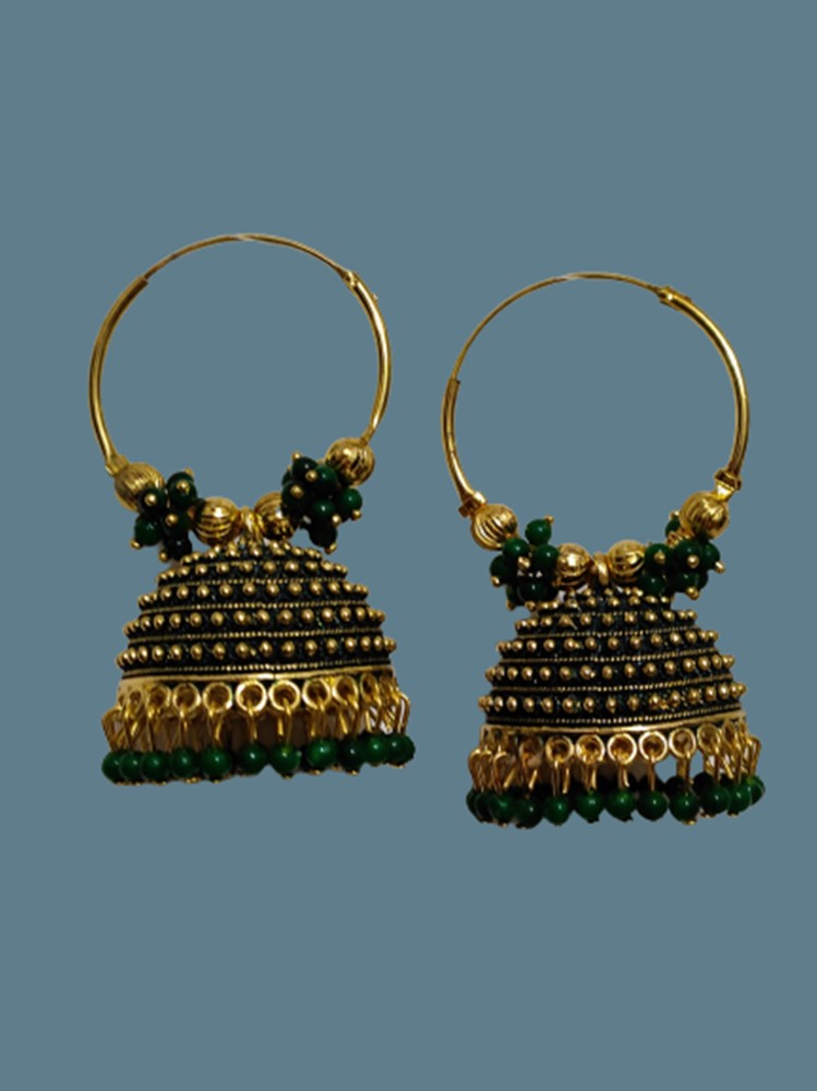 E0182 Big Broad Party Wear Handmade Antique Gold Plated Earrings Synthetic  Stones  JewelSmartin