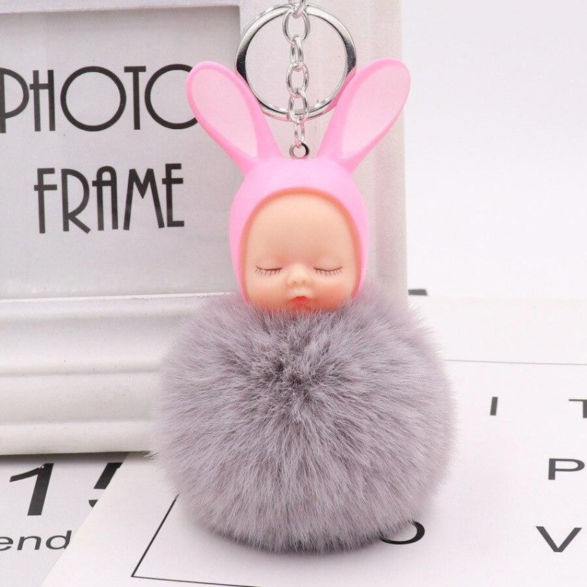 Rabbit Keychain Ring Fluffy Real Fur Pompon Bunny Trinket Key Chain Charm  Cute Key Ring On Bag Car Key Pendant