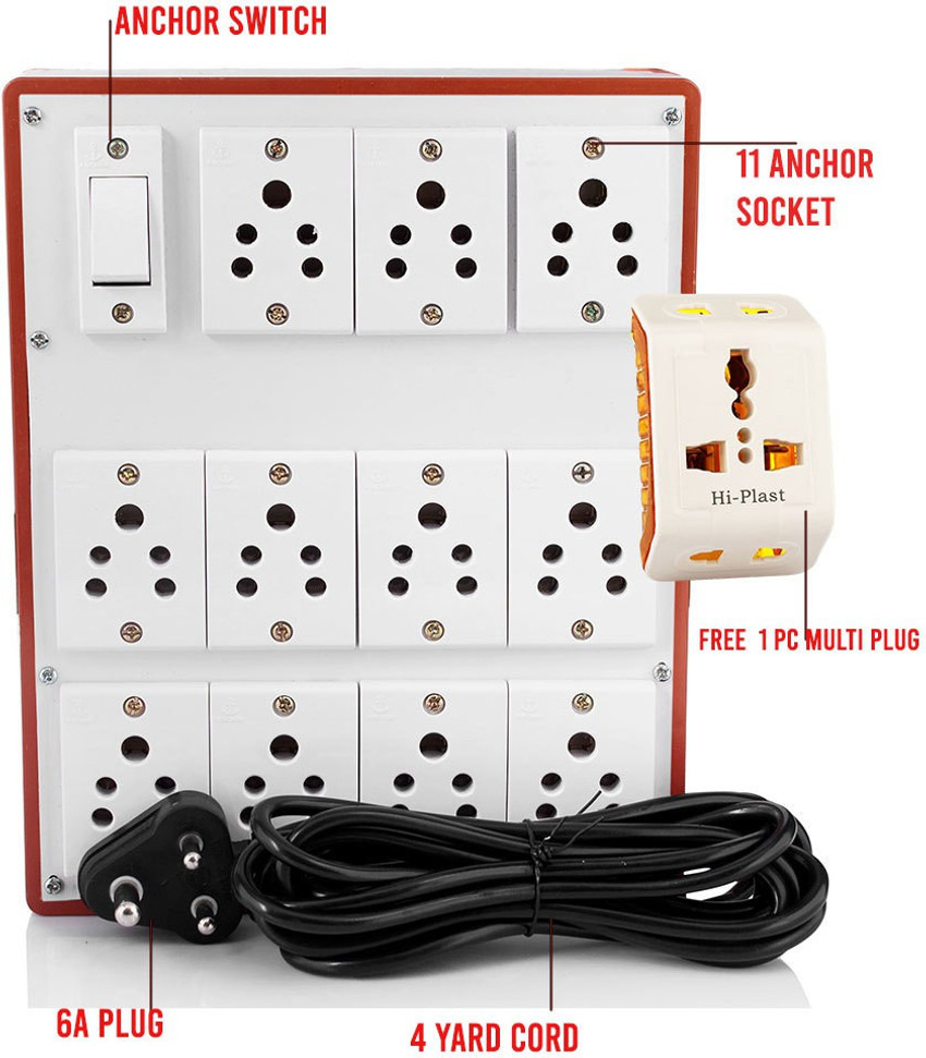 HI PLASST 1 Switch 11 Sockets Extension Board Multi Outlet