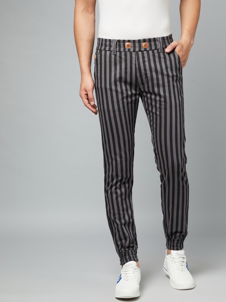 Textured Striped Pants In Grey