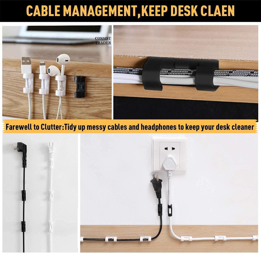 CONSIST TRADER Desktop Cable Organizer Wire Clips Finisher Wire clamp Pack  of 20 White Wire Organizer