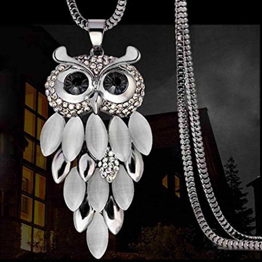 RVM Jewels Owl Pendent Fashion Jewellery for Girls with Long Chain Pendant Party Stylish Big Necklace for Women Girls Multicolor Silver Crystal Zinc Pendant Price in India Buy RVM Jewels