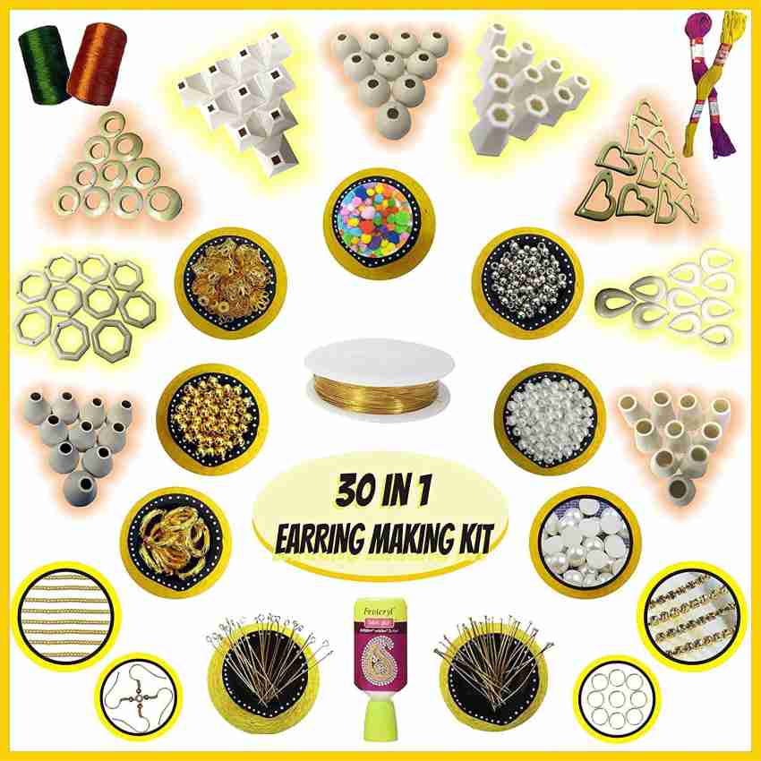 INDIKONB 30 in 1 Earring Making Materials Kit , DIY Big Jhumka Jewelry  Items Art and Craft Set for Kids and Adults ( Combo Includes: Jhumkas Base  , Gold Silver Beads 